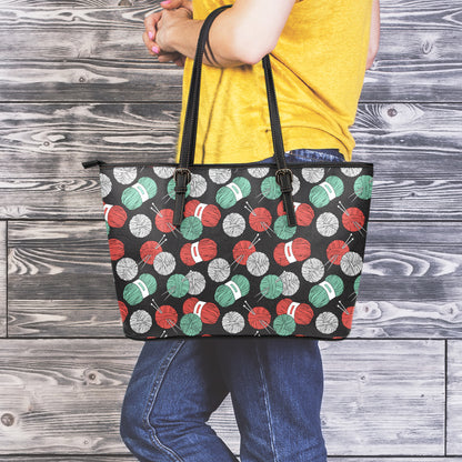 Crochet Yarn Pattern Print Leather Tote Bag