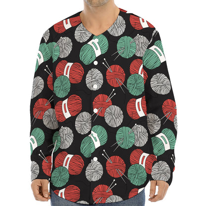 Crochet Yarn Pattern Print Long Sleeve Baseball Jersey