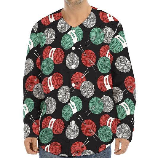 Crochet Yarn Pattern Print Long Sleeve Baseball Jersey