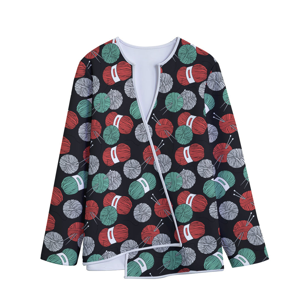 Crochet Yarn Pattern Print Long Sleeve Short Coat