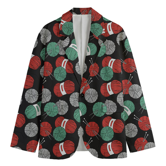 Crochet Yarn Pattern Print Men's Blazer