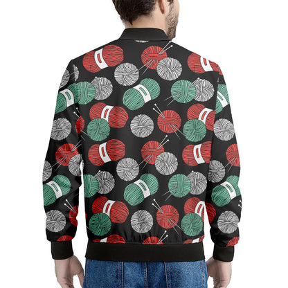 Crochet Yarn Pattern Print Men's Bomber Jacket