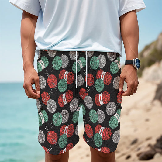 Crochet Yarn Pattern Print Men's Cargo Shorts