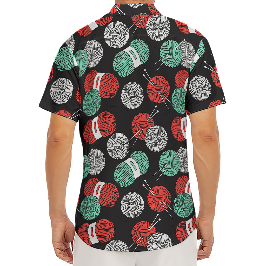 Crochet Yarn Pattern Print Men's Deep V-Neck Shirt