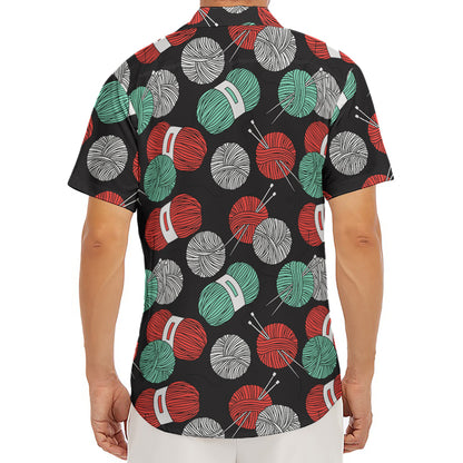 Crochet Yarn Pattern Print Men's Deep V-Neck Shirt