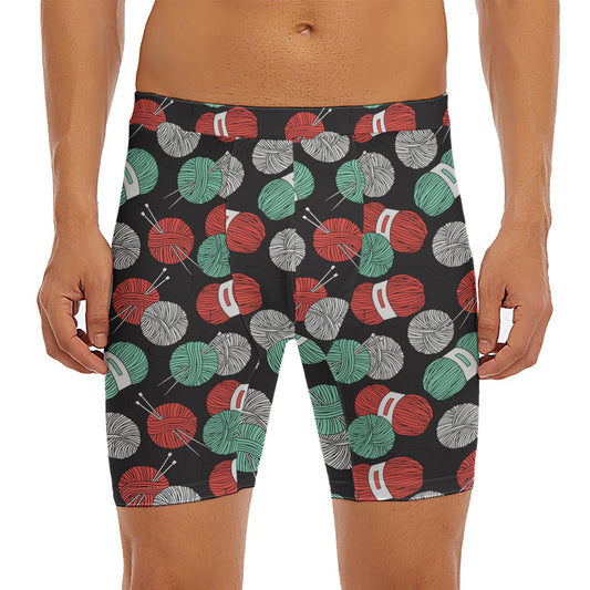 Crochet Yarn Pattern Print Men's Long Boxer Briefs