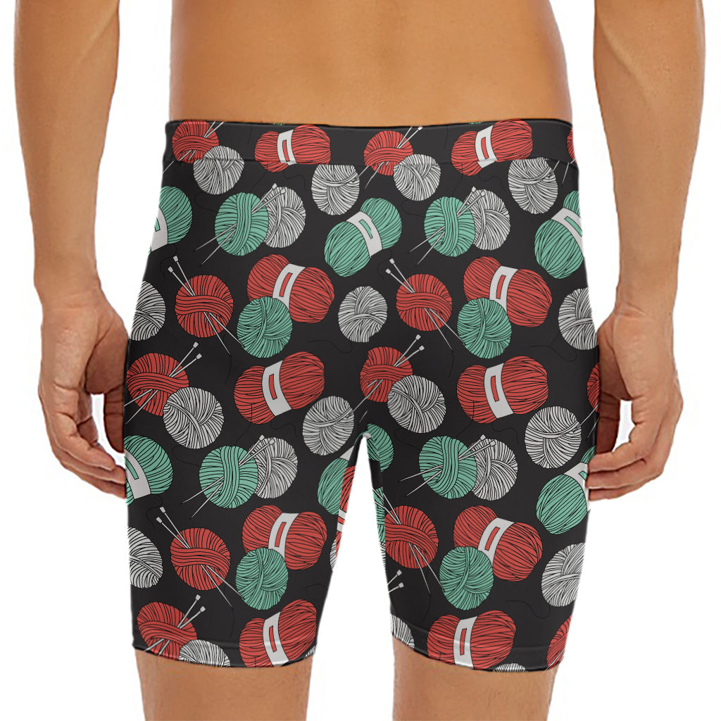 Crochet Yarn Pattern Print Men's Long Boxer Briefs