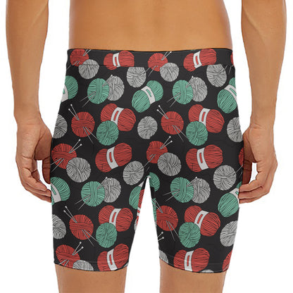 Crochet Yarn Pattern Print Men's Long Boxer Briefs