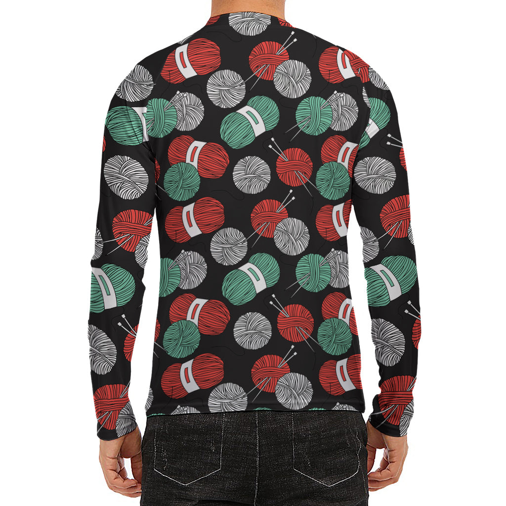 Crochet Yarn Pattern Print Men's Long Sleeve Rash Guard