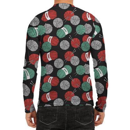 Crochet Yarn Pattern Print Men's Long Sleeve Rash Guard