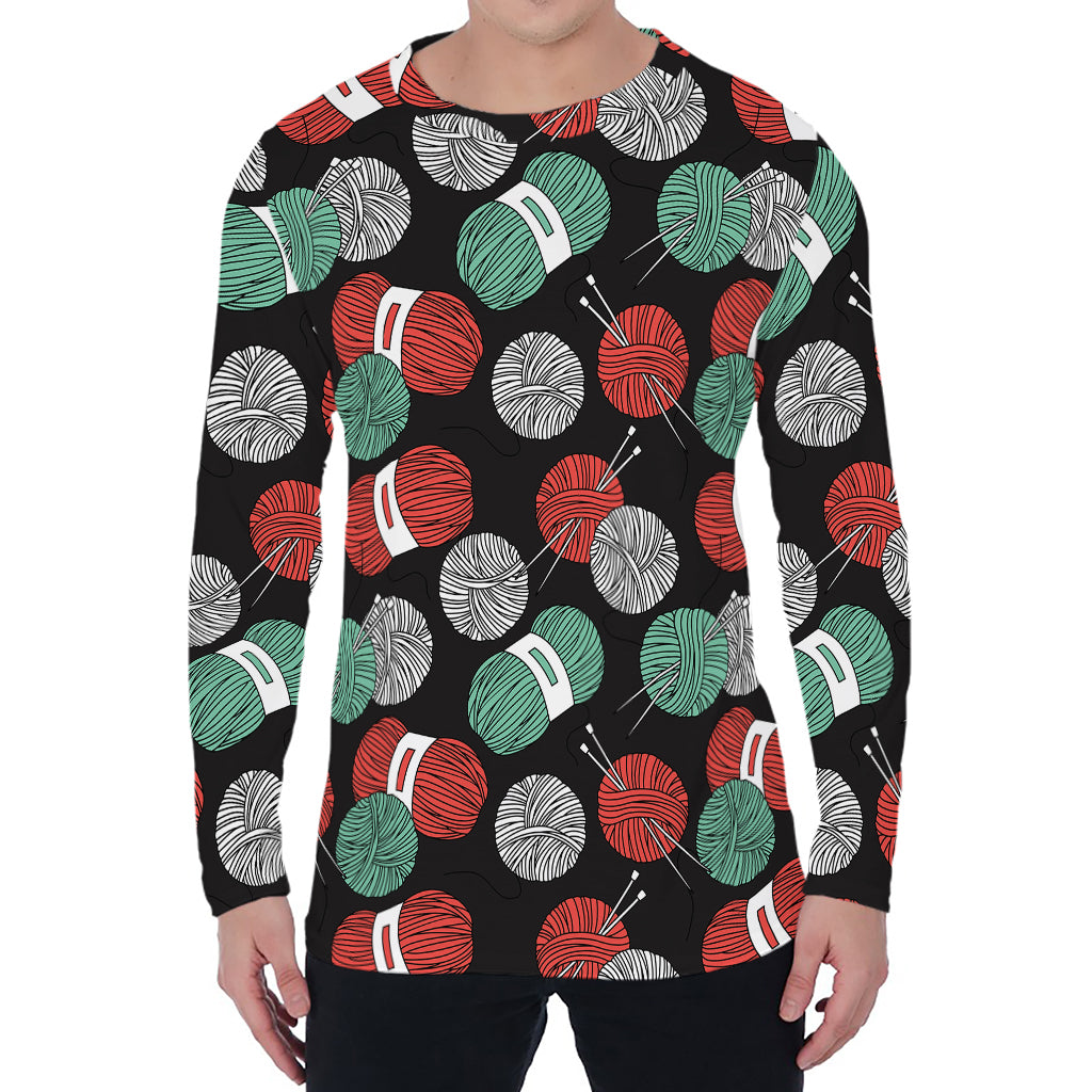 Crochet Yarn Pattern Print Men's Long Sleeve T-Shirt
