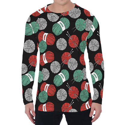 Crochet Yarn Pattern Print Men's Long Sleeve T-Shirt