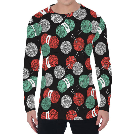Crochet Yarn Pattern Print Men's Long Sleeve T-Shirt
