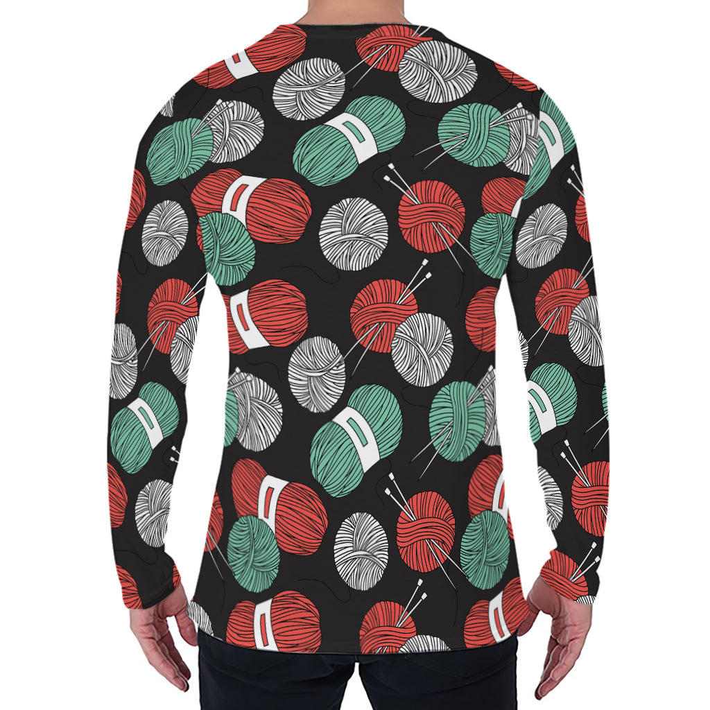 Crochet Yarn Pattern Print Men's Long Sleeve T-Shirt