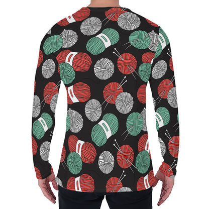 Crochet Yarn Pattern Print Men's Long Sleeve T-Shirt