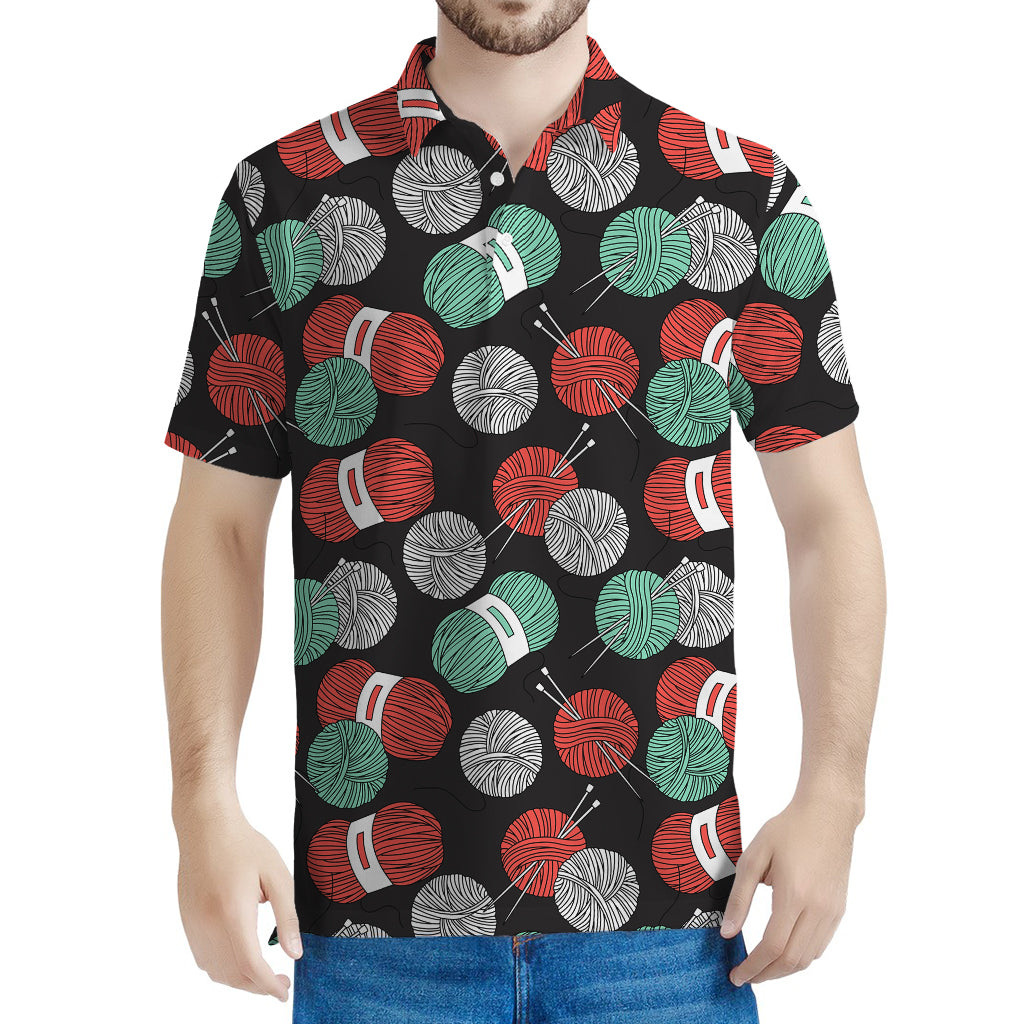 Crochet Yarn Pattern Print Men's Polo Shirt