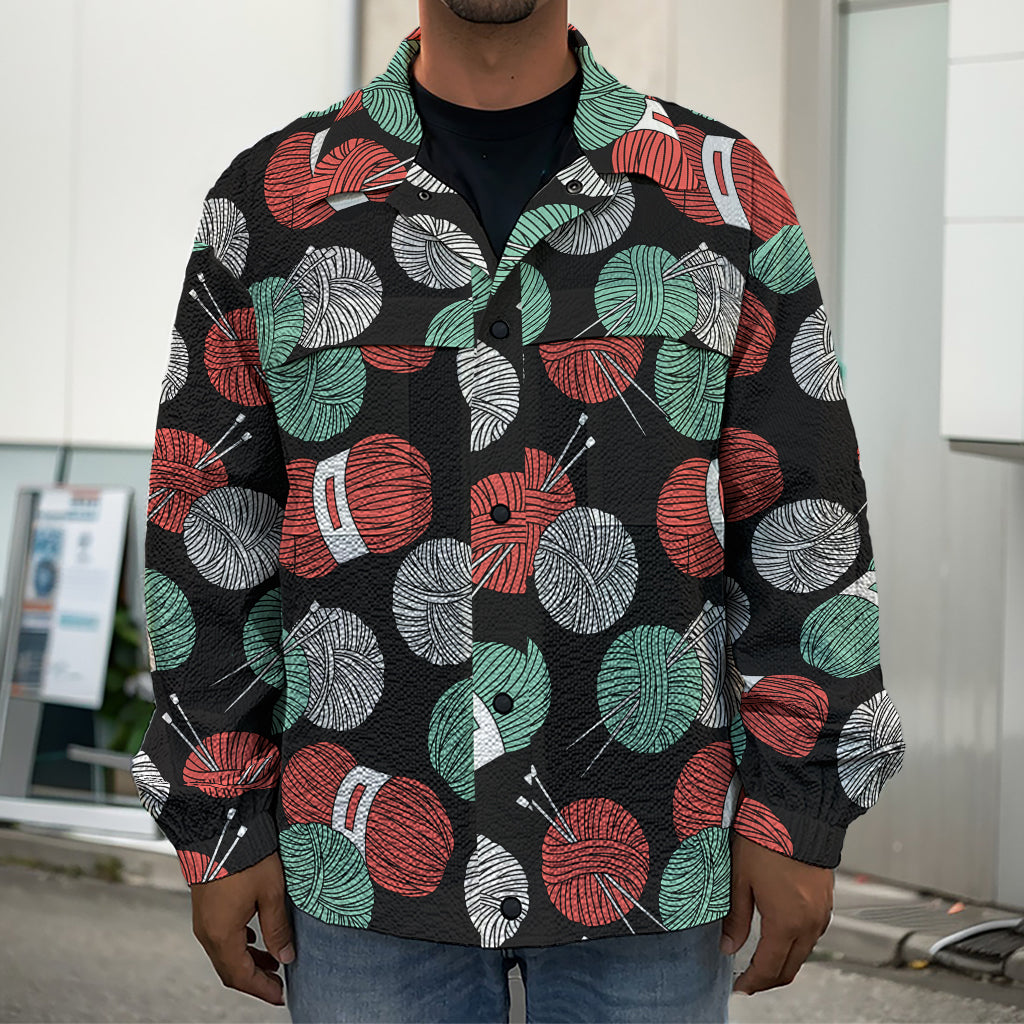 Crochet Yarn Pattern Print Men's Shirt Jacket