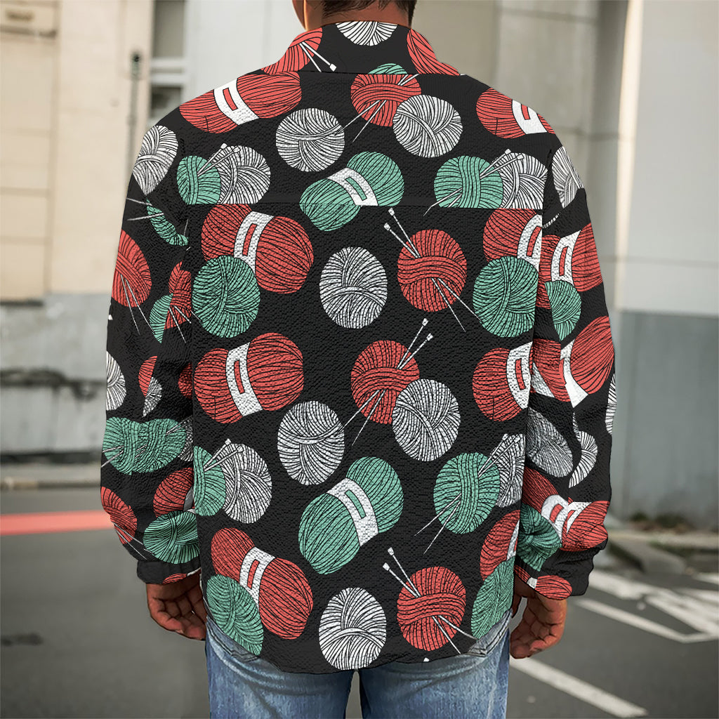 Crochet Yarn Pattern Print Men's Shirt Jacket