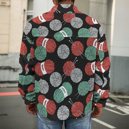 Crochet Yarn Pattern Print Men's Shirt Jacket