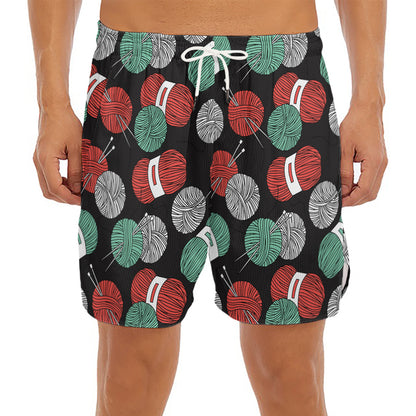 Crochet Yarn Pattern Print Men's Split Running Shorts