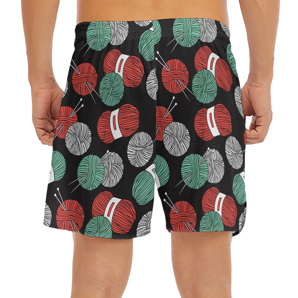 Crochet Yarn Pattern Print Men's Split Running Shorts