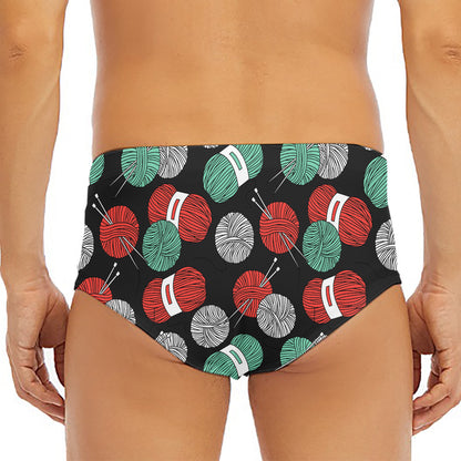 Crochet Yarn Pattern Print Men's Triangle Swim Briefs