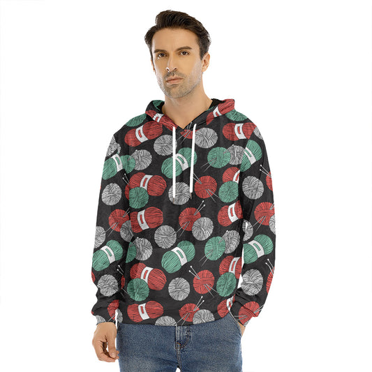 Crochet Yarn Pattern Print Men's Velvet Pullover Hoodie