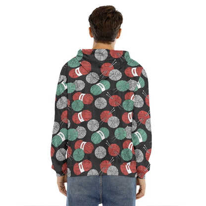 Crochet Yarn Pattern Print Men's Velvet Pullover Hoodie