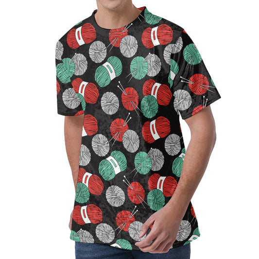 Crochet Yarn Pattern Print Men's Velvet T-Shirt