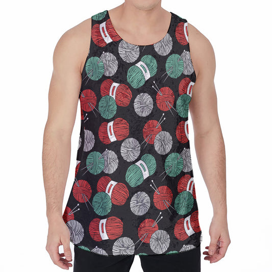 Crochet Yarn Pattern Print Men's Velvet Tank Top