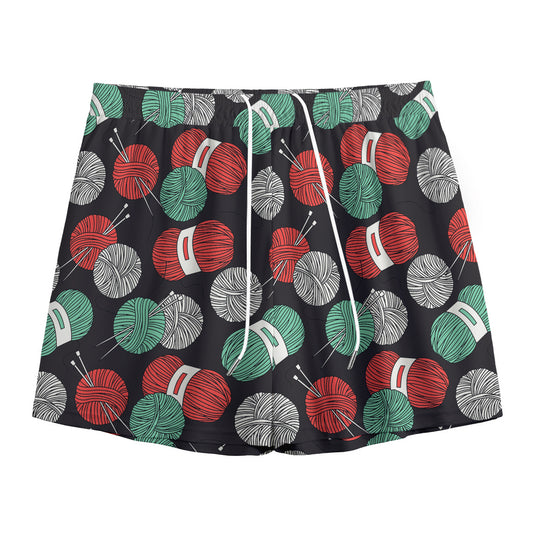 Crochet Yarn Pattern Print Mesh Shorts