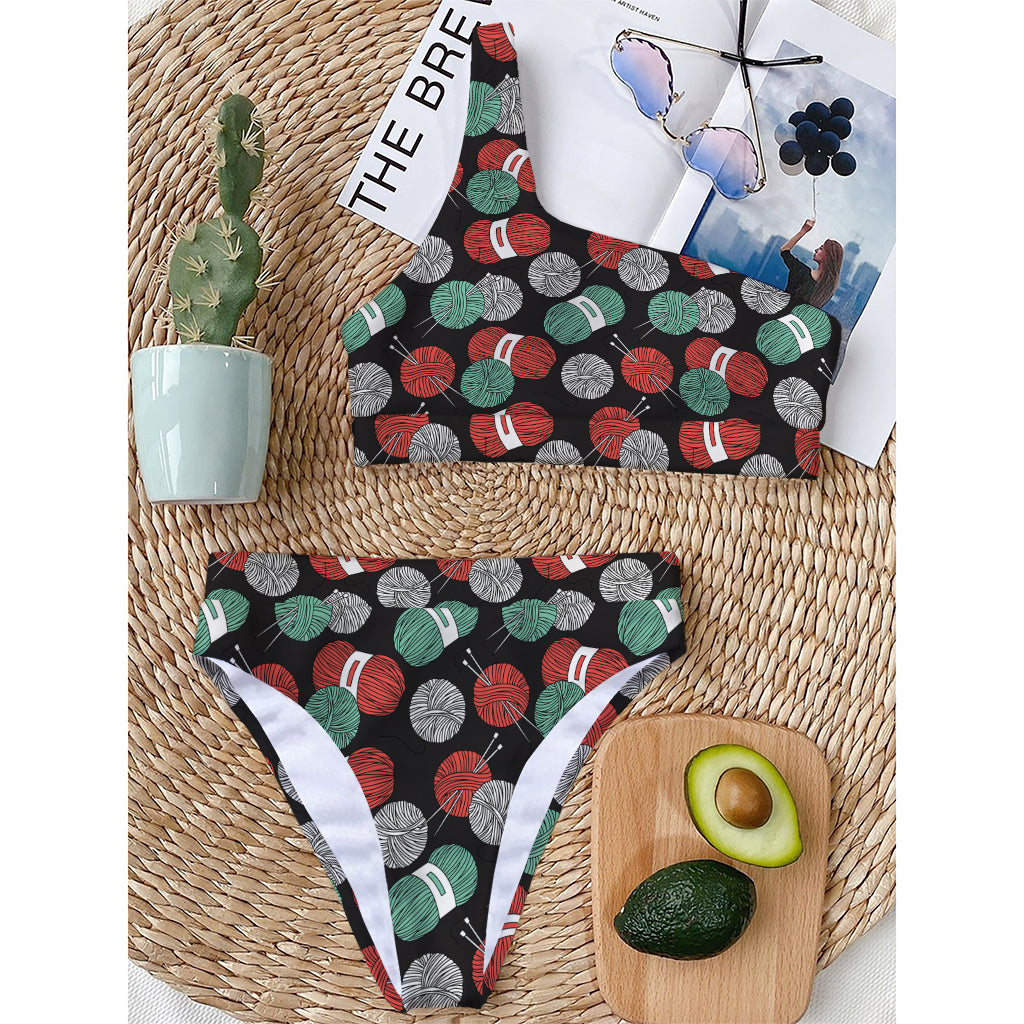 Crochet Yarn Pattern Print One Shoulder Bikini Top