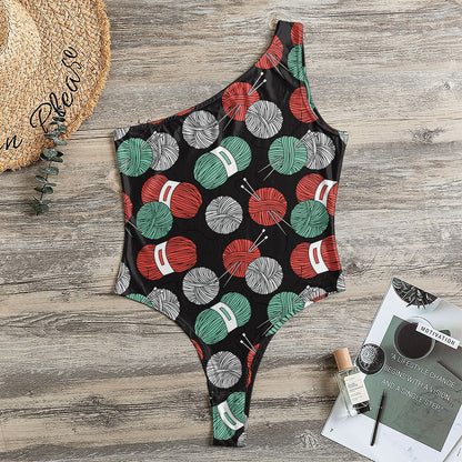 Crochet Yarn Pattern Print One Shoulder Bodysuit