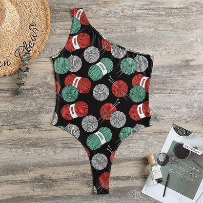 Crochet Yarn Pattern Print One Shoulder Bodysuit