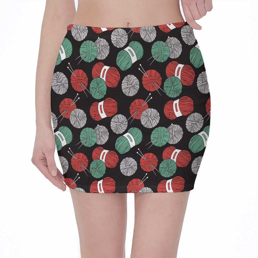 Crochet Yarn Pattern Print Pencil Mini Skirt