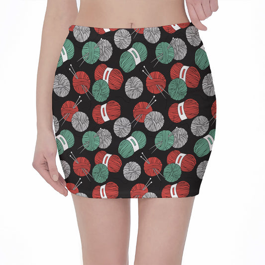 Crochet Yarn Pattern Print Pencil Mini Skirt