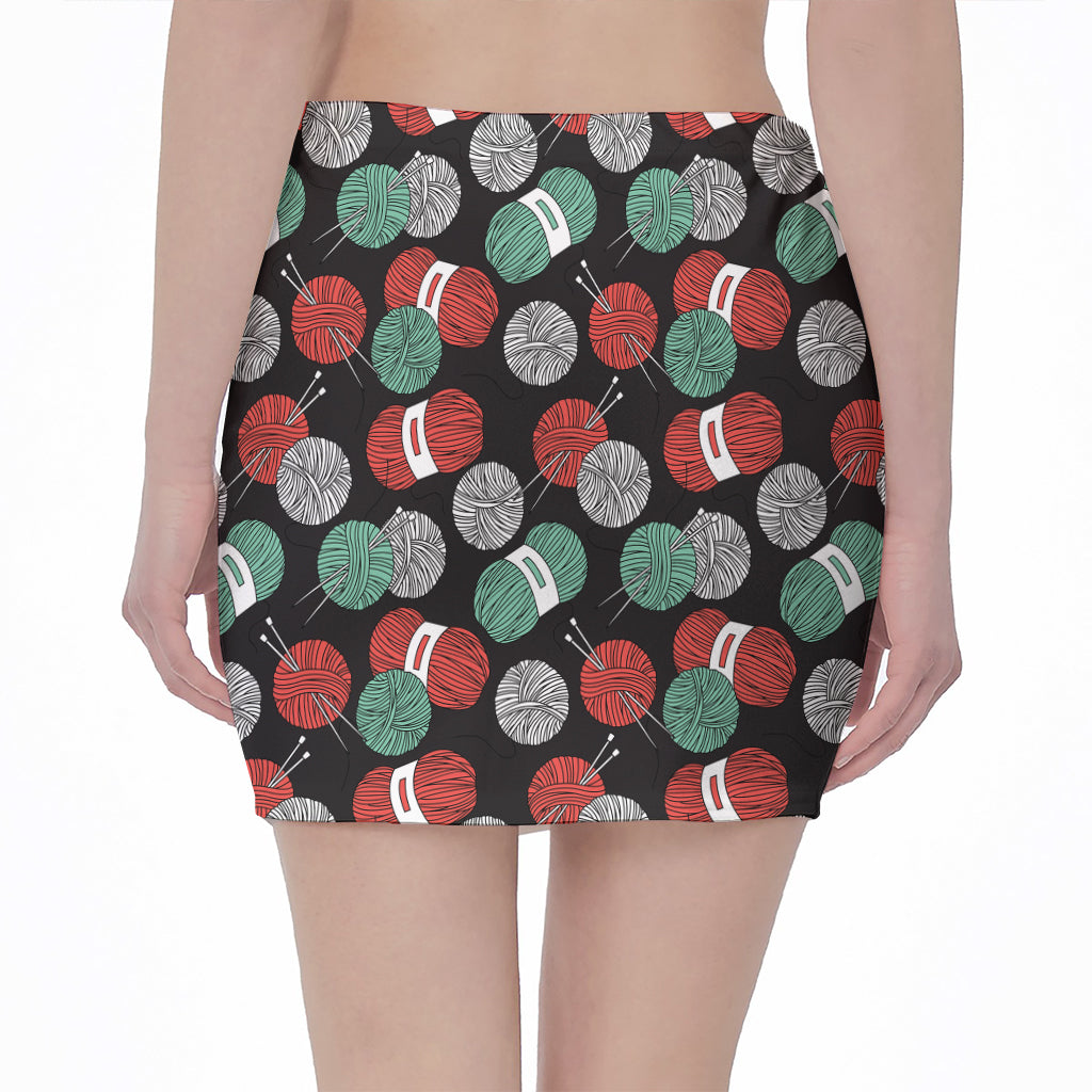 Crochet Yarn Pattern Print Pencil Mini Skirt