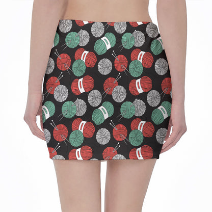 Crochet Yarn Pattern Print Pencil Mini Skirt