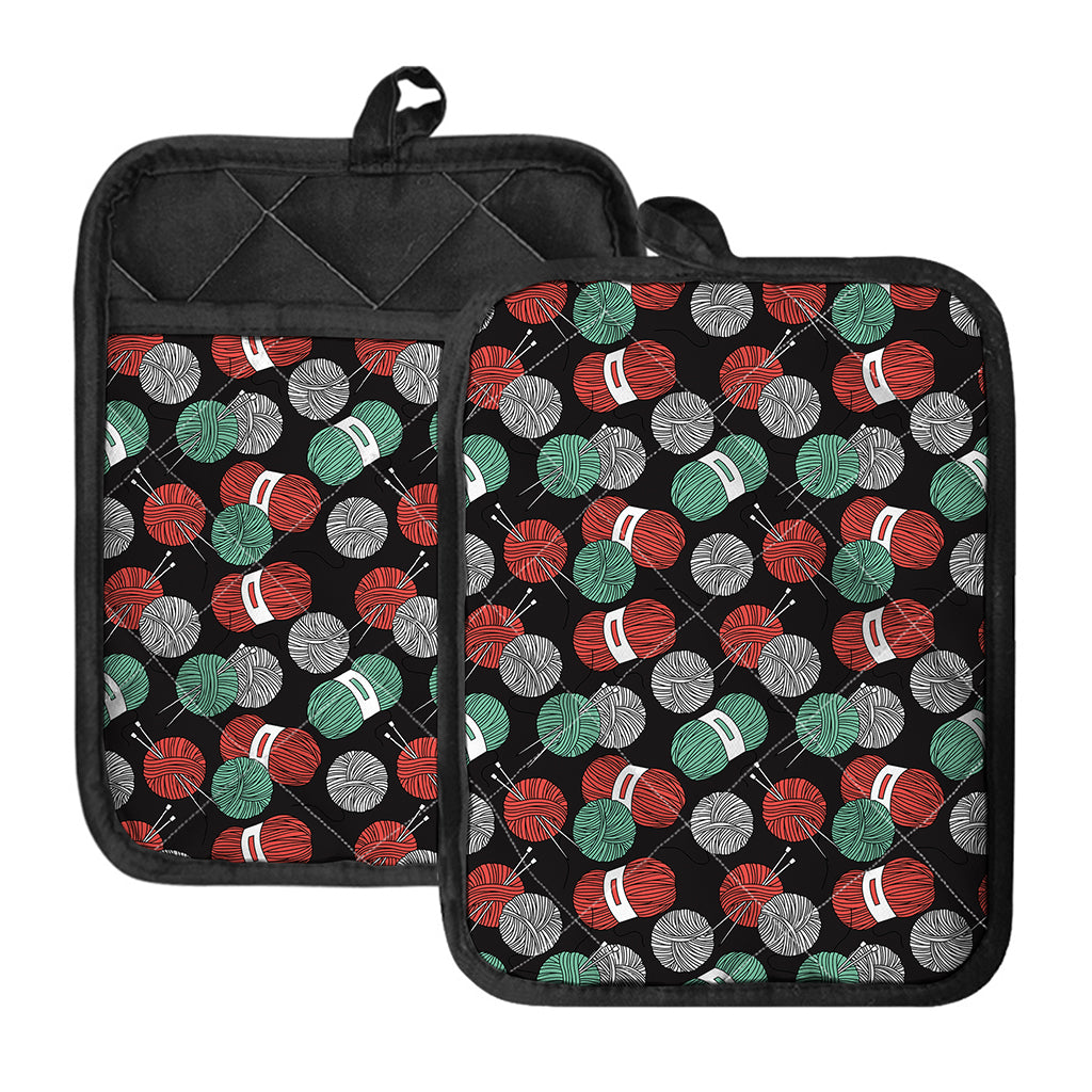 Crochet Yarn Pattern Print Pot Holders With Pocket