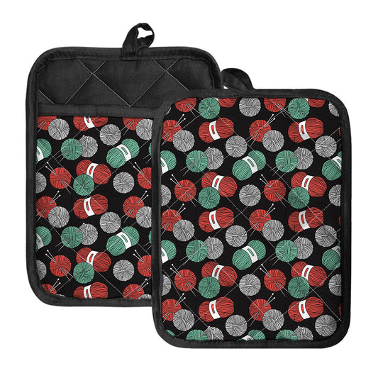 Crochet Yarn Pattern Print Pot Holders With Pocket