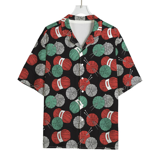 Crochet Yarn Pattern Print Rayon Hawaiian Shirt