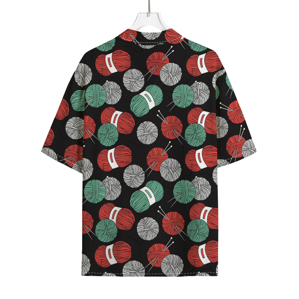 Crochet Yarn Pattern Print Rayon Hawaiian Shirt
