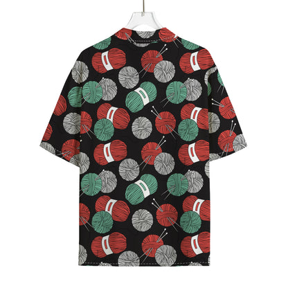 Crochet Yarn Pattern Print Rayon Hawaiian Shirt
