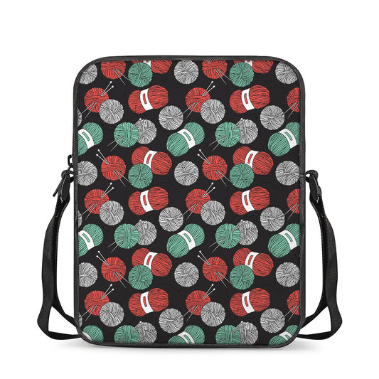 Crochet Yarn Pattern Print Rectangular Crossbody Bag