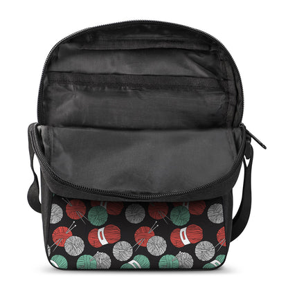 Crochet Yarn Pattern Print Rectangular Crossbody Bag