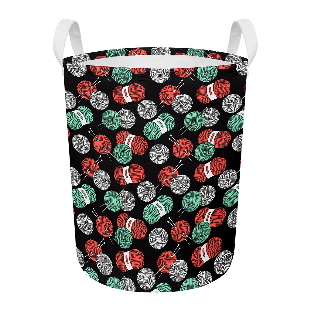 Crochet Yarn Pattern Print Round Laundry Basket