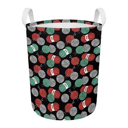 Crochet Yarn Pattern Print Round Laundry Basket