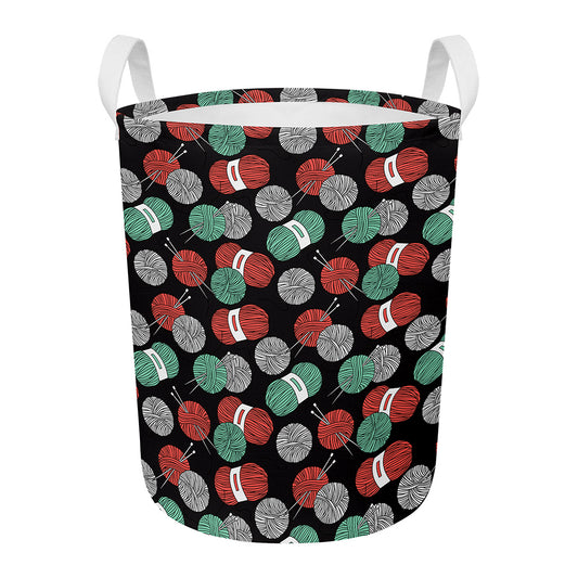 Crochet Yarn Pattern Print Round Laundry Basket
