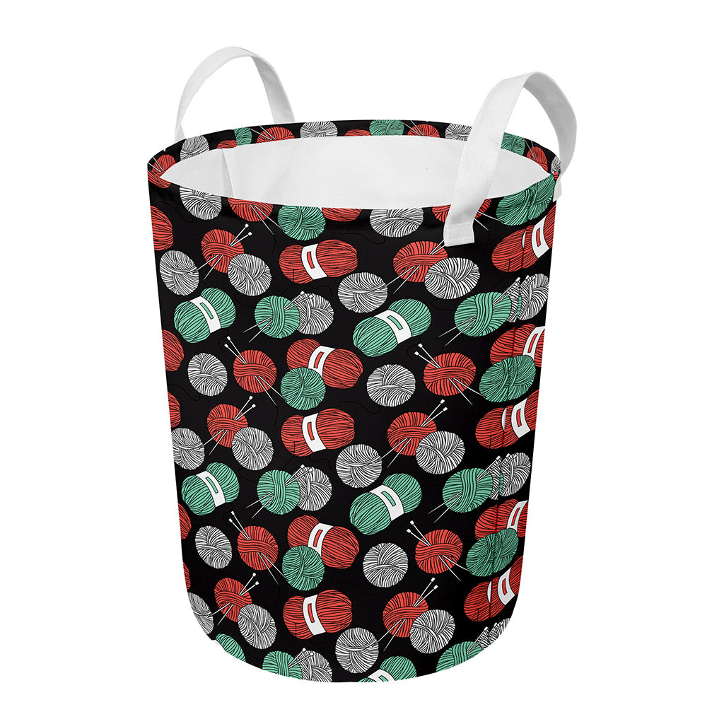 Crochet Yarn Pattern Print Round Laundry Basket