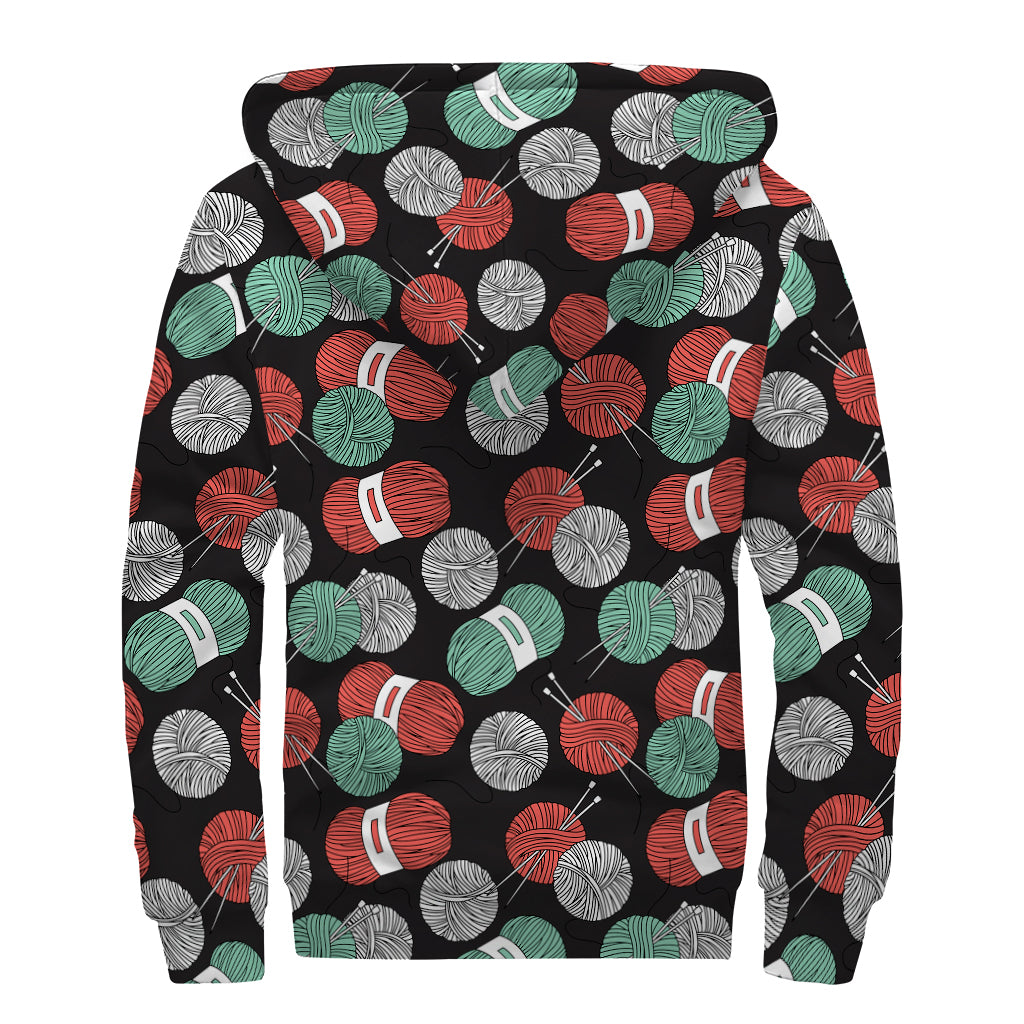 Crochet Yarn Pattern Print Sherpa Lined Zip Up Hoodie